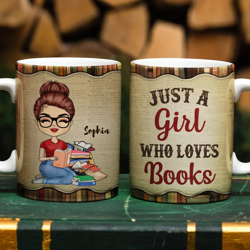 A Girl Who Loves Books Reading - Reading Gift - Personalized Custom White Edge-to-Edge Mug