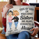 Connected By Heart Hoodie Sisters - Sibling BFF Bestie Gift - Personalized Custom Pillow