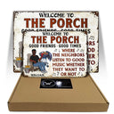 Panneau de jardin personnalisé avec inscription « Bar sur terrasse grillagée » : écoutez de la bonne musique. Panneau en métal classique personnalisé.