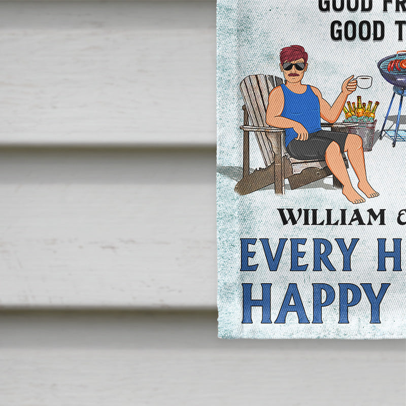 Grillades au bord de la piscine Écoutez de la bonne musique Couple Mari Femme - Drapeau personnalisé