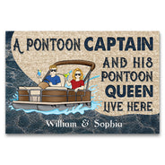 Un capitaine de ponton et sa reine de ponton vivent ici en famille - Cadeau pour couple - Paillasson personnalisé