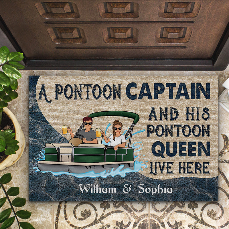 Un capitaine de ponton et sa reine de ponton vivent ici en famille - Cadeau pour couple - Paillasson personnalisé
