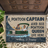 Un capitaine de ponton et sa reine de ponton vivent ici en famille - Cadeau pour couple - Paillasson personnalisé