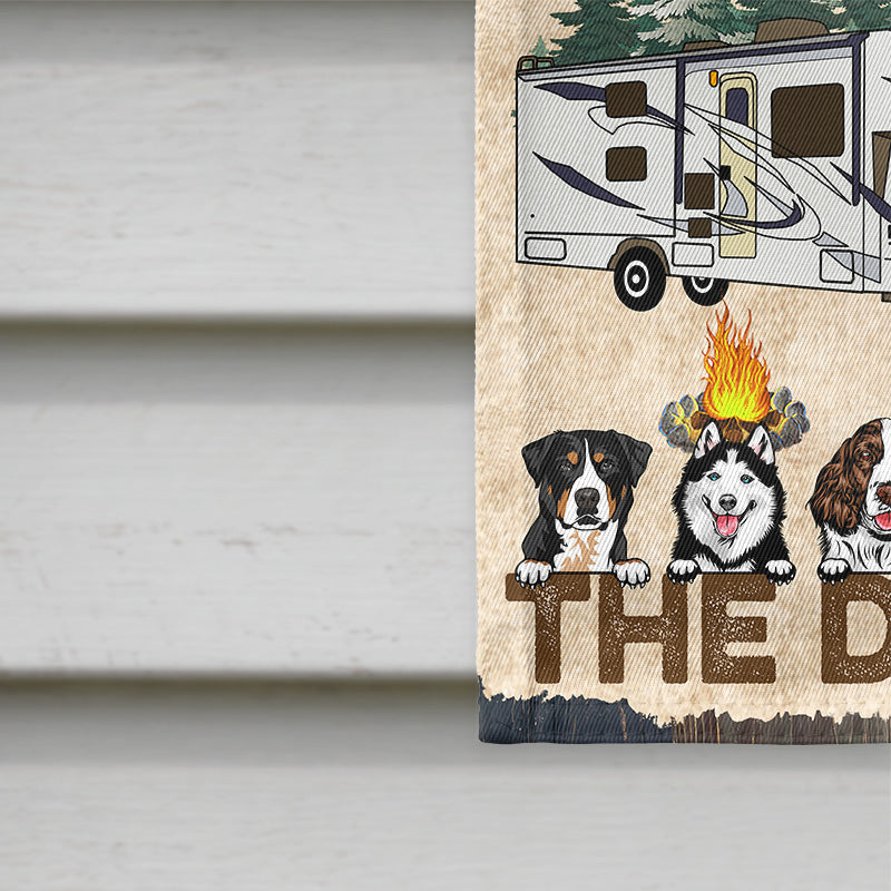 Moi et les chiens, camping mari femme - Cadeau couple - Drapeau personnalisé