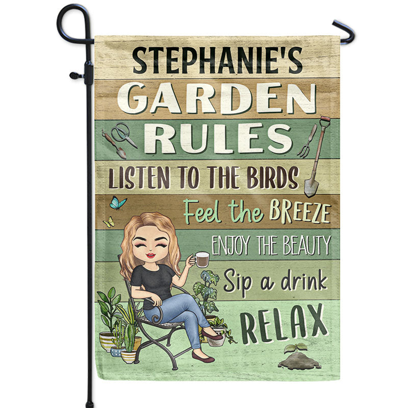 Règles du jardin Ressentez la brise Profitez de la beauté du jardinage - Drapeau personnalisé