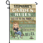 Règles du jardin Ressentez la brise Profitez de la beauté du jardinage - Drapeau personnalisé
