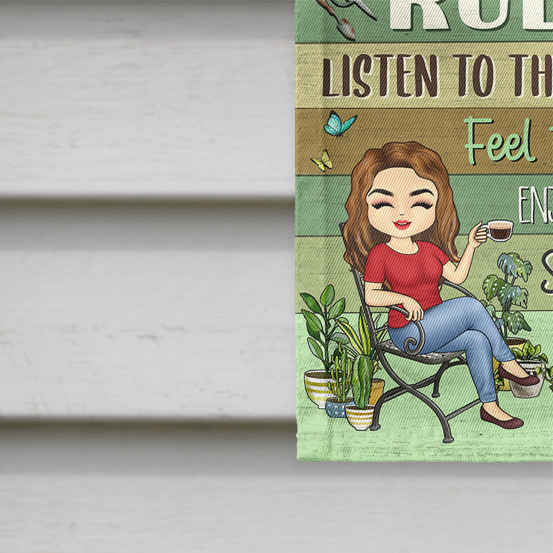 Règles du jardin Ressentez la brise Profitez de la beauté du jardinage - Drapeau personnalisé