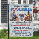 Pool Rules Swim At Your Own Risk Grilling Couple Husband Wife - Backyard Sign - Personalized Custom Flag