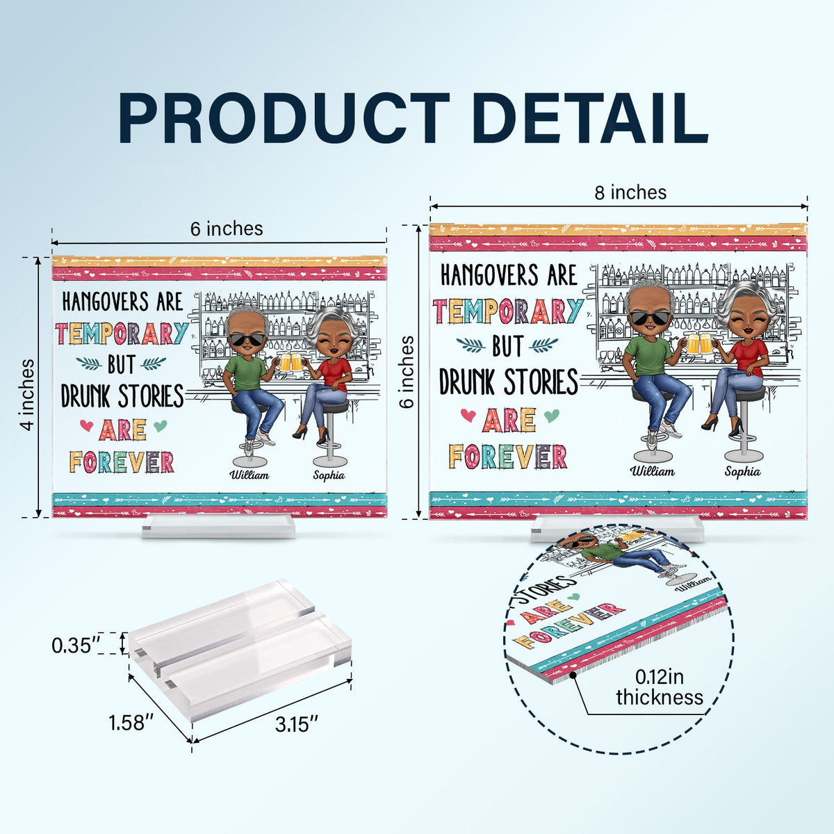 Here's To Another Year Of Bonding Over Alcohol White Best Friends - Bestie BFF Gift - Personalized Custom Horizontal Rectangle Acrylic Plaque