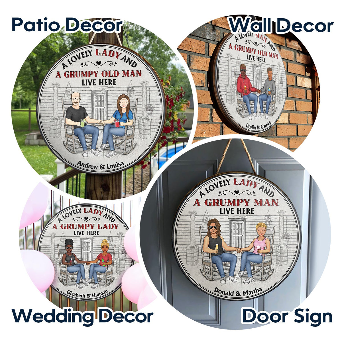 Family Couple A Lovely Lady And A Grumpy Old Man Live Here - Couple Gift - Personalized Custom Wood Circle Sign