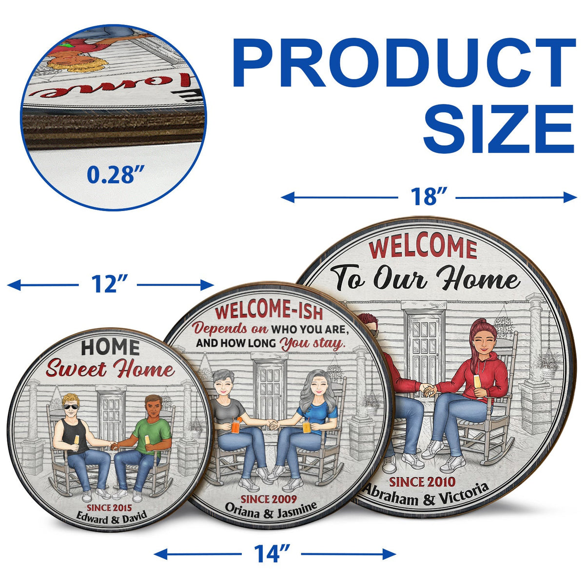 Family Couple Welcome To Our Home - Couple Gift - Personalized Custom Wood Circle Sign