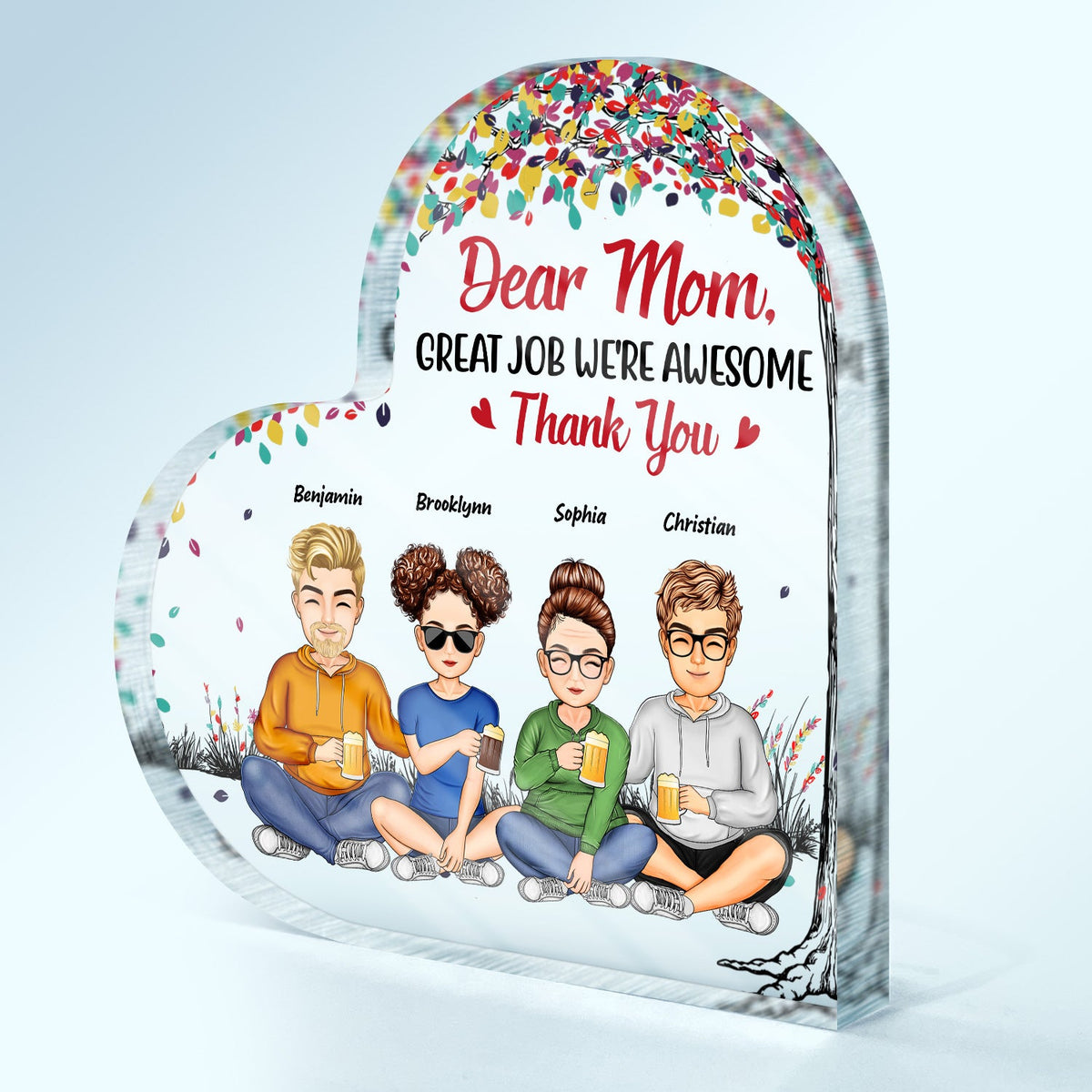 Mother And Daughters Sons Children From The Start - Birthday, Loving Gift For Mommy, Mother, Grandma, Grandmother - Personalized Custom Heart Shaped Acrylic Plaque