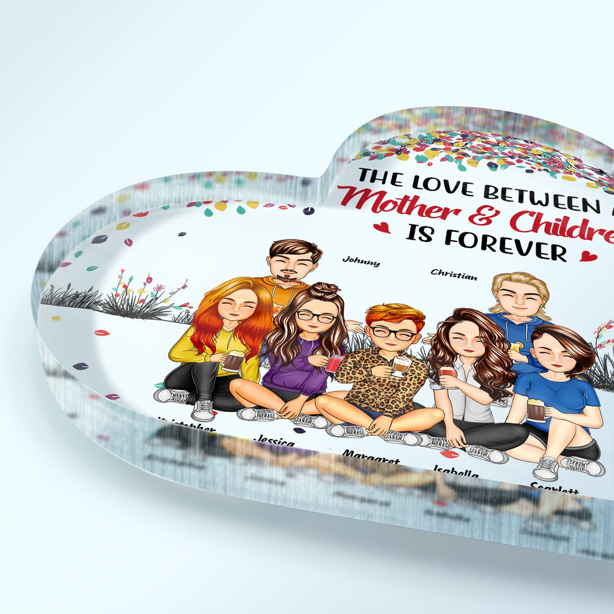 Mother And Daughters Sons Children From The Start - Birthday, Loving Gift For Mommy, Mother, Grandma, Grandmother - Personalized Custom Heart Shaped Acrylic Plaque