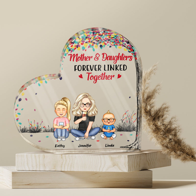 Mother And Daughters Sons Children From The Start - Birthday, Loving Gift For Mommy, Mother, Grandma, Grandmother - Personalized Custom Heart Shaped Acrylic Plaque