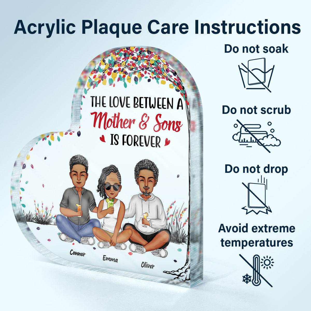 Mother And Daughters Sons Children From The Start - Birthday, Loving Gift For Mommy, Mother, Grandma, Grandmother - Personalized Custom Heart Shaped Acrylic Plaque