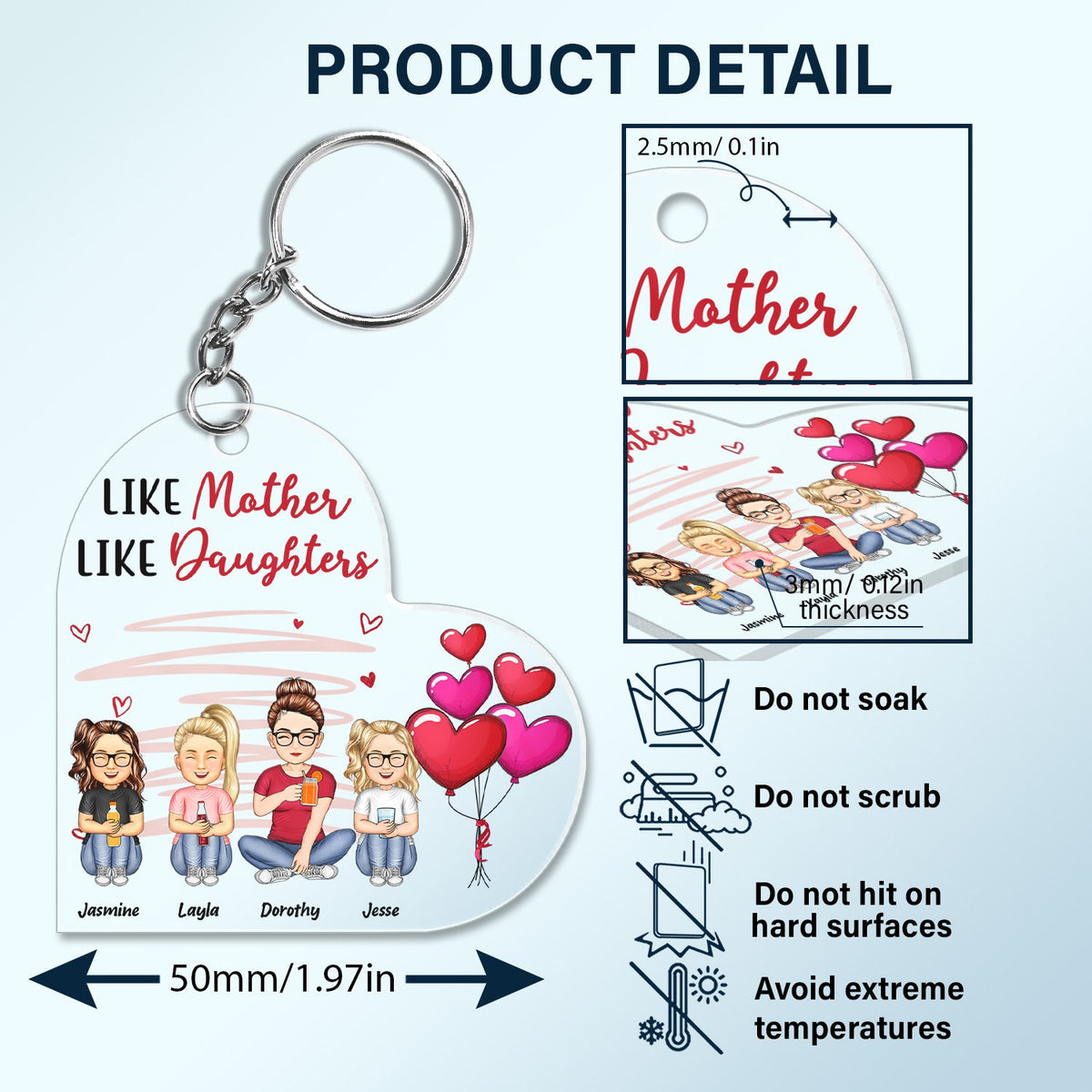 Like Mother Like Daughters - Birthday, Loving Gift For Mommy, Mother, Grandma, Grandmother - Personalized Custom Acrylic Keychain