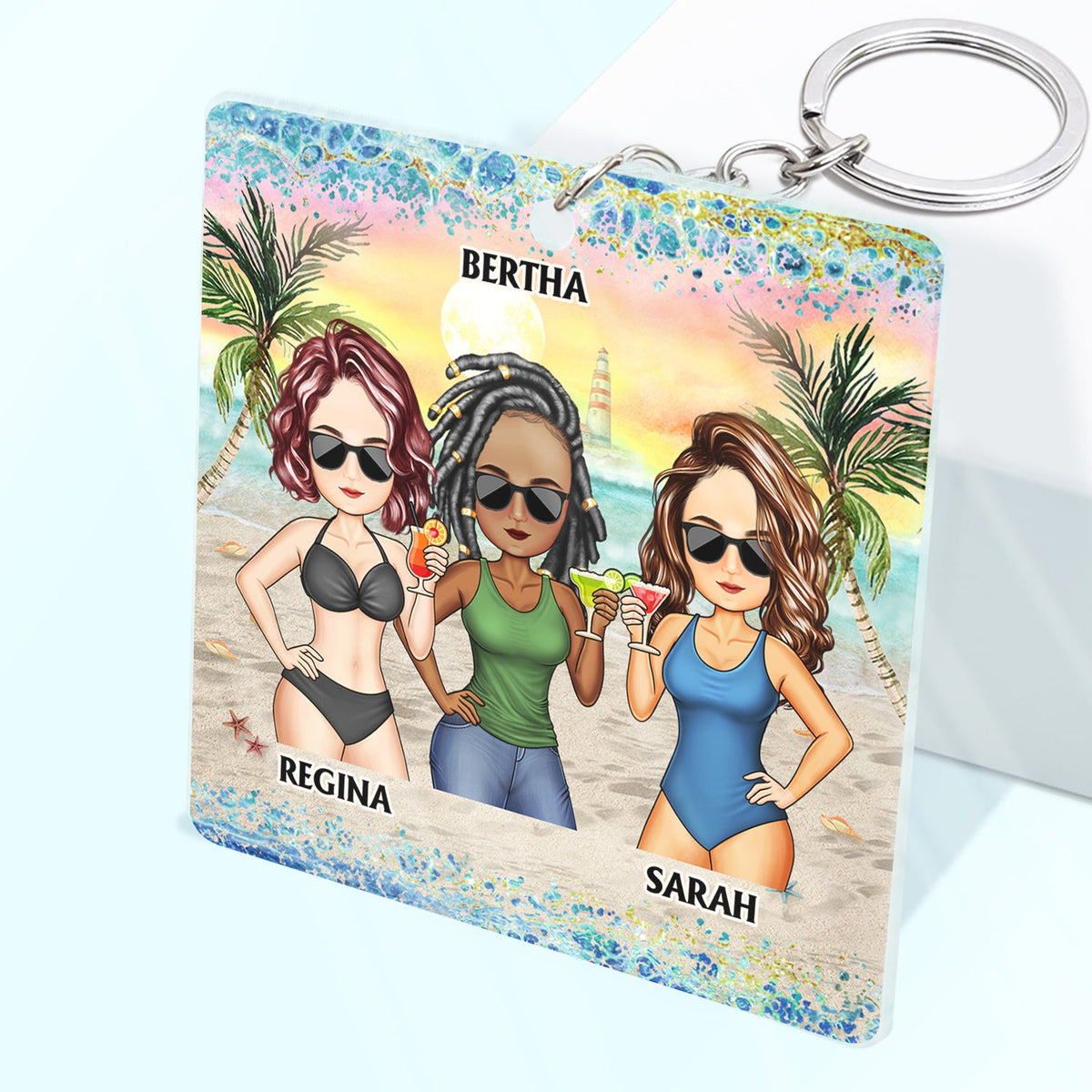 Je t'aime jusqu'à la plage et retour meilleurs amis - Cadeau Bestie BFF - Porte-clés rectangulaire personnalisé en acrylique