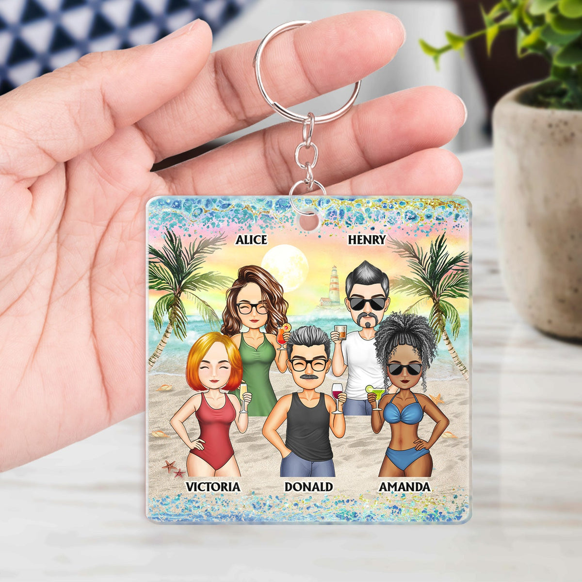 Je t'aime jusqu'à la plage et retour meilleurs amis - Cadeau Bestie BFF - Porte-clés rectangulaire personnalisé en acrylique