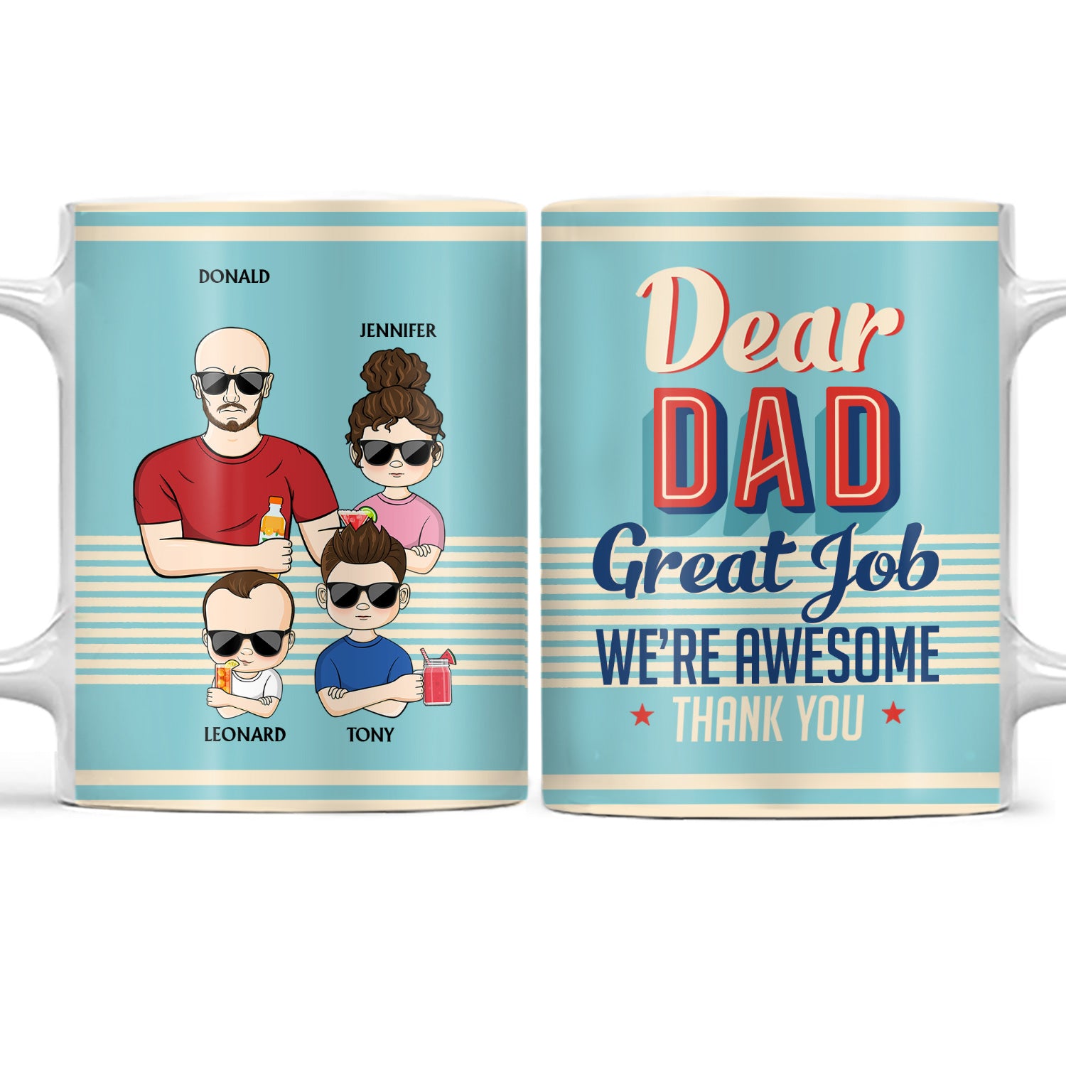 Dear Dad Great Job We're Awesome Thank You Young - Birthday, Loving Gift For Dad, Father, Grandpa, Grandfather - Personalized Custom White Edge-to-Edge Mug