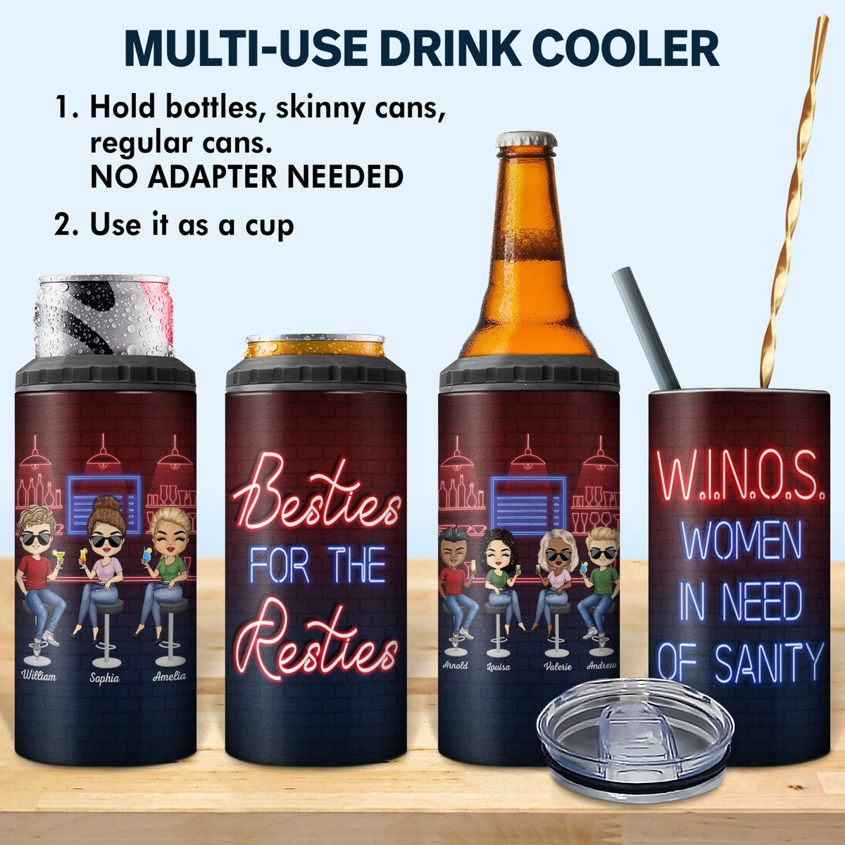 Here's To Another Year Of Bonding Over Alcohol Best Friends - Bestie BFF Gift - Personalized Custom 4 In 1 Can Cooler Tumbler