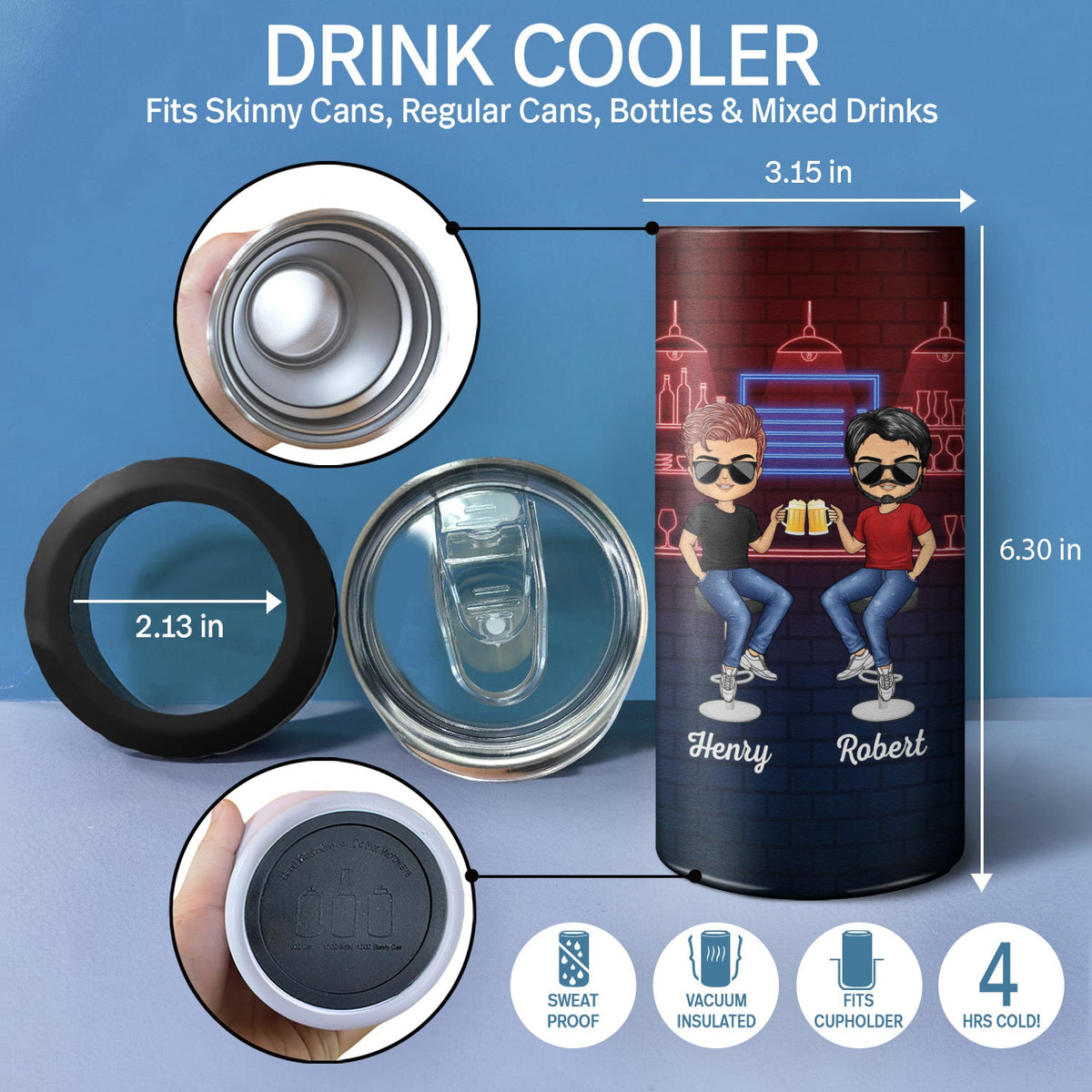 Here's To Another Year Of Bonding Over Alcohol Best Friends - Bestie BFF Gift - Personalized Custom 4 In 1 Can Cooler Tumbler