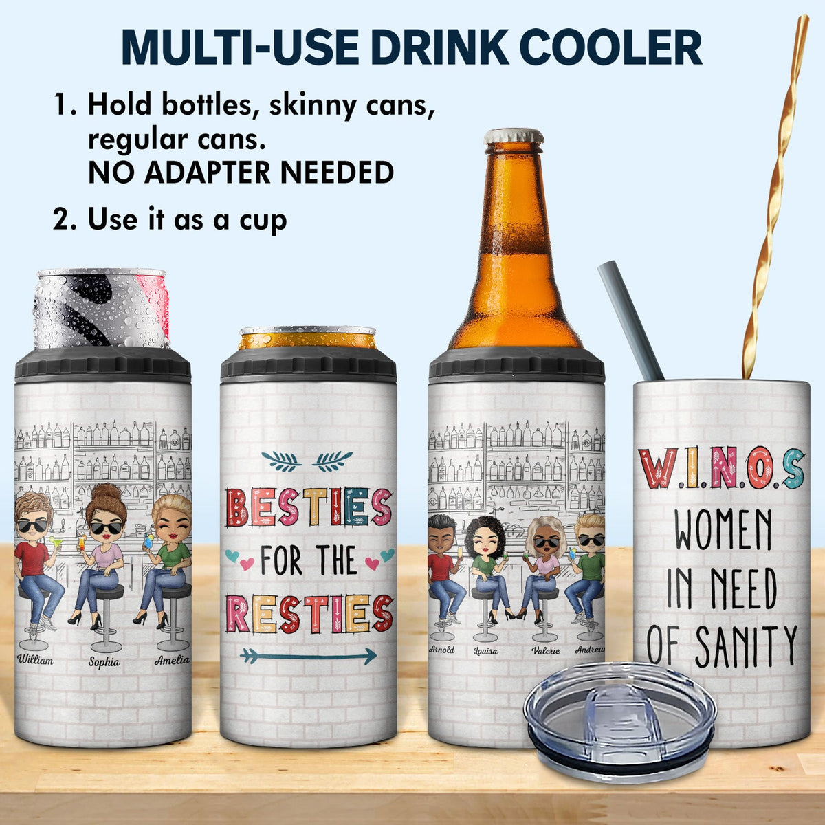 Here's To Another Year Of Bonding Over Alcohol White Best Friends - Bestie BFF Gift - Personalized Custom 4 In 1 Can Cooler Tumbler