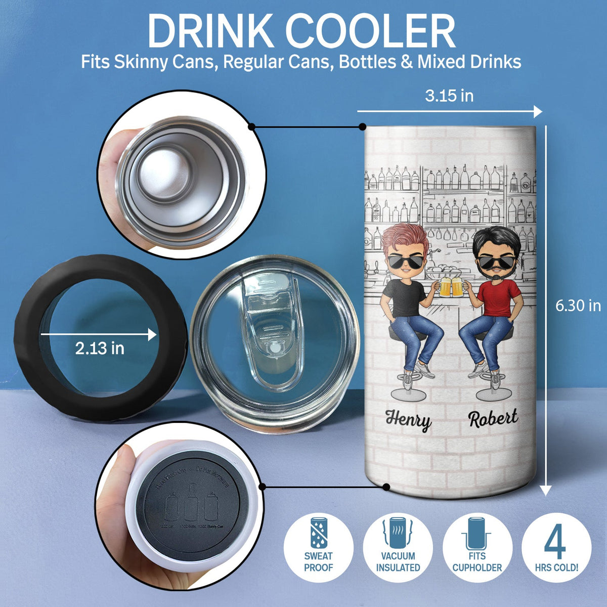 Here's To Another Year Of Bonding Over Alcohol White Best Friends - Bestie BFF Gift - Personalized Custom 4 In 1 Can Cooler Tumbler