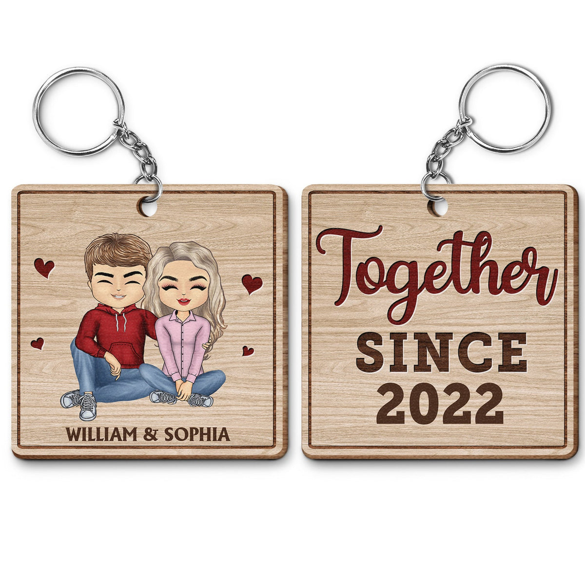 Together Since - Anniversary, Birthday Gifts For Couples, Husband, Wife, Lover - Personalized Custom Wooden Keychain