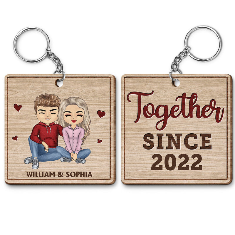 Together Since - Anniversary, Birthday Gifts For Couples, Husband, Wife, Lover - Personalized Custom Wooden Keychain