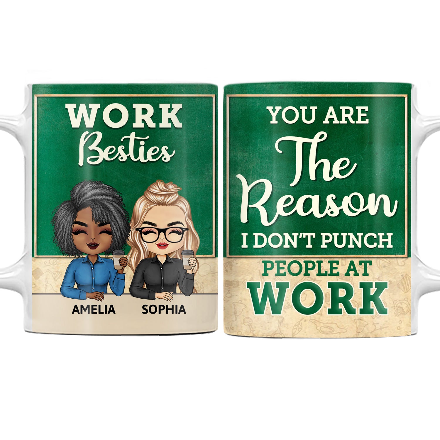 You Are The Reason I Don't Punch People At Work Teacher - Funny, Anniversary, Birthday Gifts For Colleagues, Coworker, Besties - Personalized Custom White Edge-to-Edge Mug