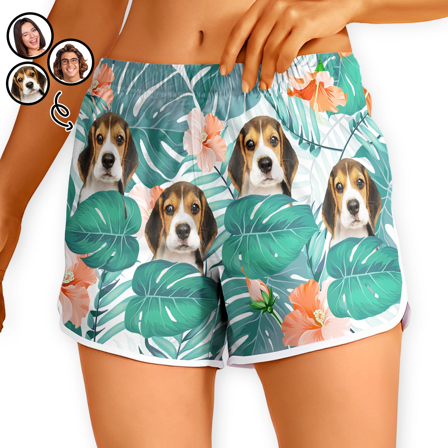 Custom Photo Funny Family Pet Face - Gift For Women, Besties, Sisters, Dog And Cat Lovers - Personalized Custom Women Beach Shorts