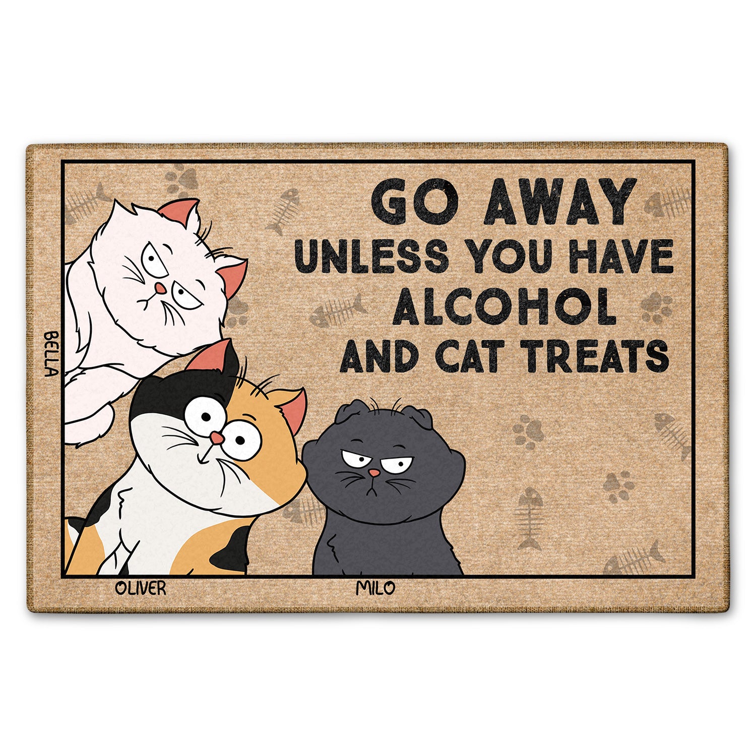 Go Away Unless You Have Alcohol And Cat Treats Funny Cartoon Cat - Gift For Cat Lovers - Personalized Doormat