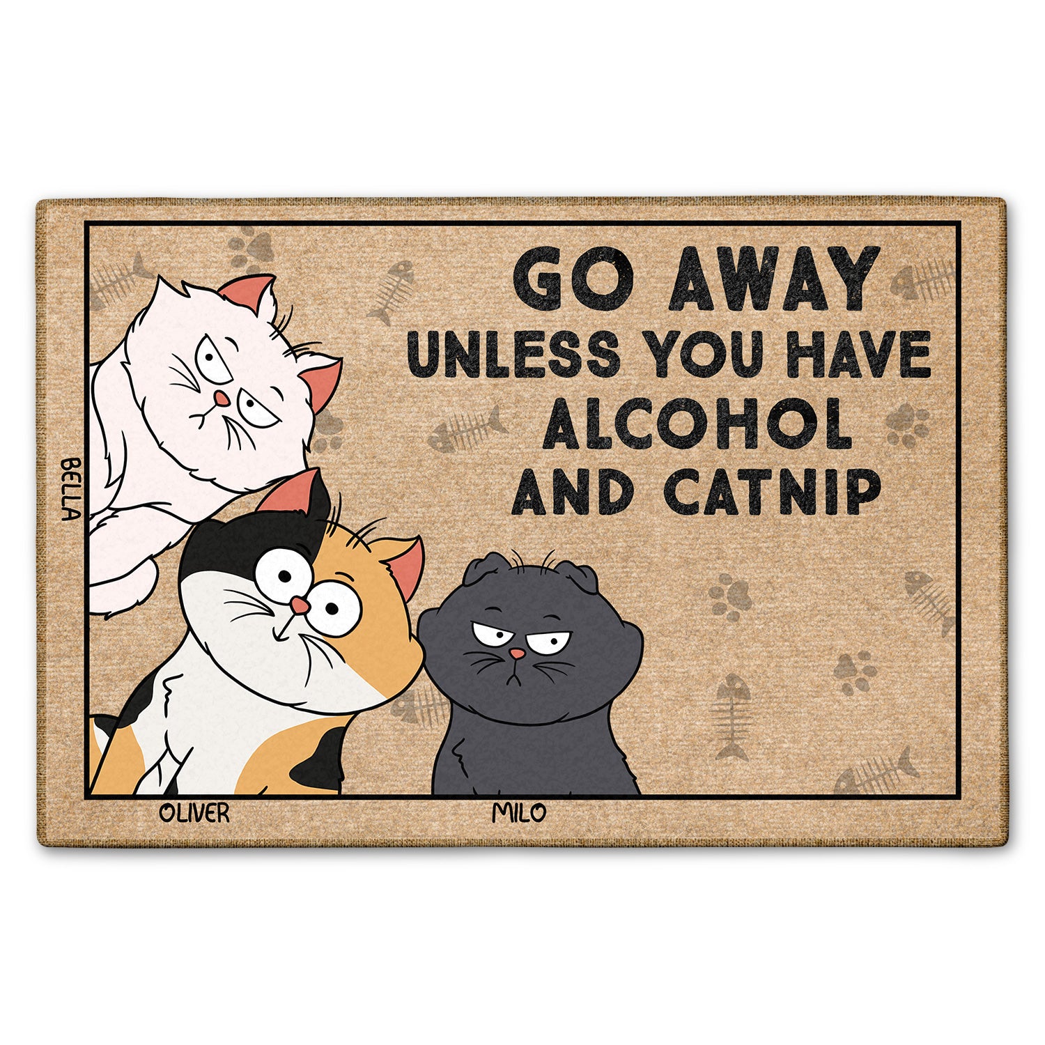 Go Away Unless You Have Alcohol And Catnip Funny Cartoon Cat - Gift For Cat Lovers - Personalized Doormat