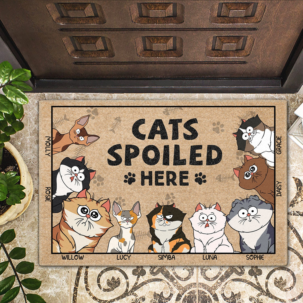 Cats Spoiled Here Funny Cartoon Cat - Gift For Cat Lovers - Personalized Doormat