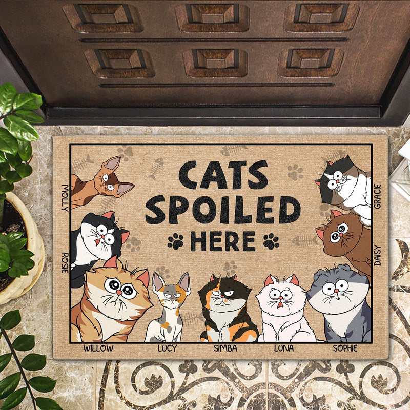 Cats Spoiled Here Funny Cartoon Cat - Gift For Cat Lovers - Personalized Doormat