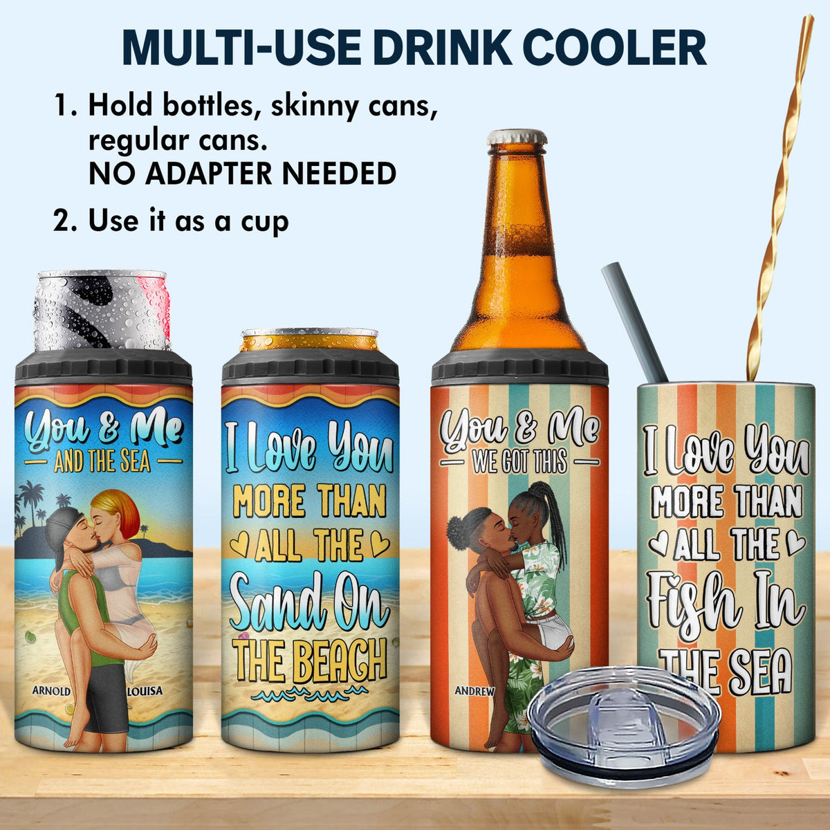 You And Me And The Sea - Birthday, Loving, Anniversary, Vacation, Travel Gift For Spouse, Husband, Wife, Couple, Boyfriend, Girlfriend - Personalized 4 In 1 Can Cooler Tumbler