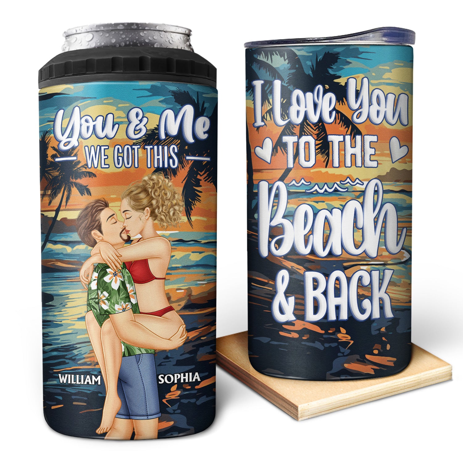 You And Me And The Sea - Birthday, Loving, Anniversary, Vacation, Travel Gift For Spouse, Husband, Wife, Couple, Boyfriend, Girlfriend - Personalized 4 In 1 Can Cooler Tumbler