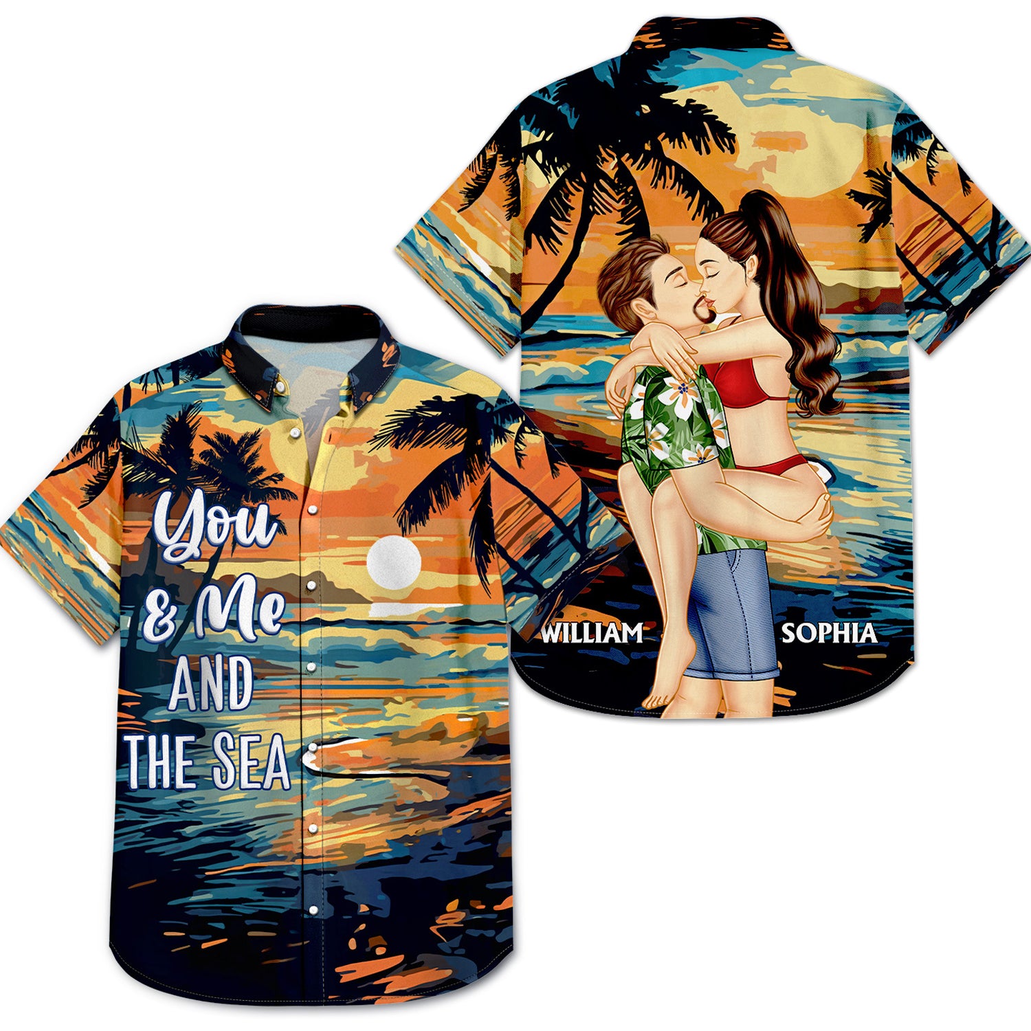 You And Me And The Sea - Birthday, Loving, Anniversary, Vacation, Travel Gift For Spouse, Husband, Wife, Couple, Boyfriend, Girlfriend - Personalized Hawaiian Shirt