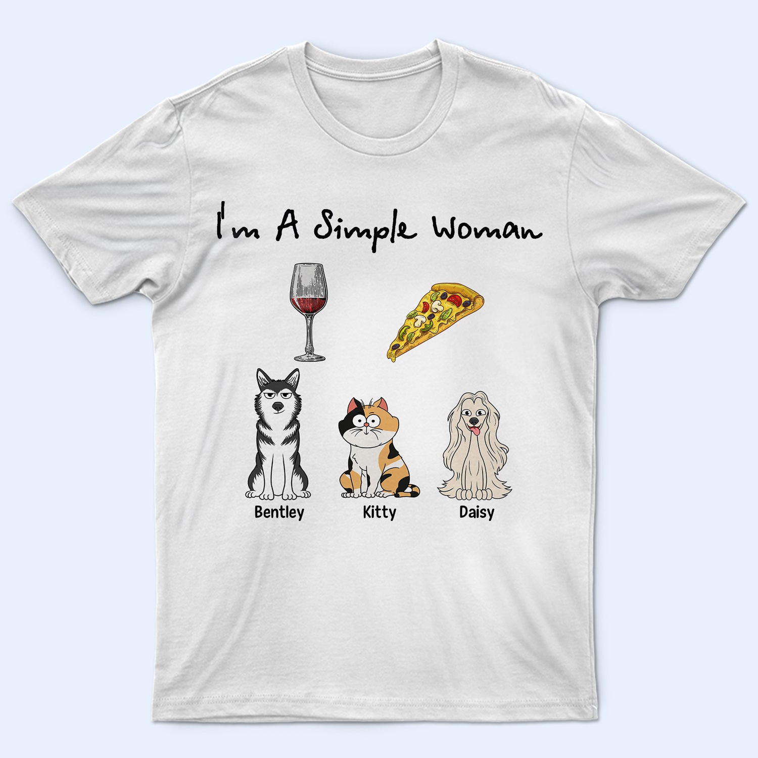 I'm A Simple Woman Funny Cartoon Dog Cat - Gift For Dog Lovers, Cat Lovers - Personalized T Shirt