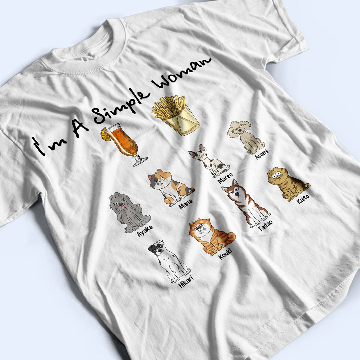 I'm A Simple Woman Funny Cartoon Dog Cat - Gift For Dog Lovers, Cat Lovers - Personalized T Shirt