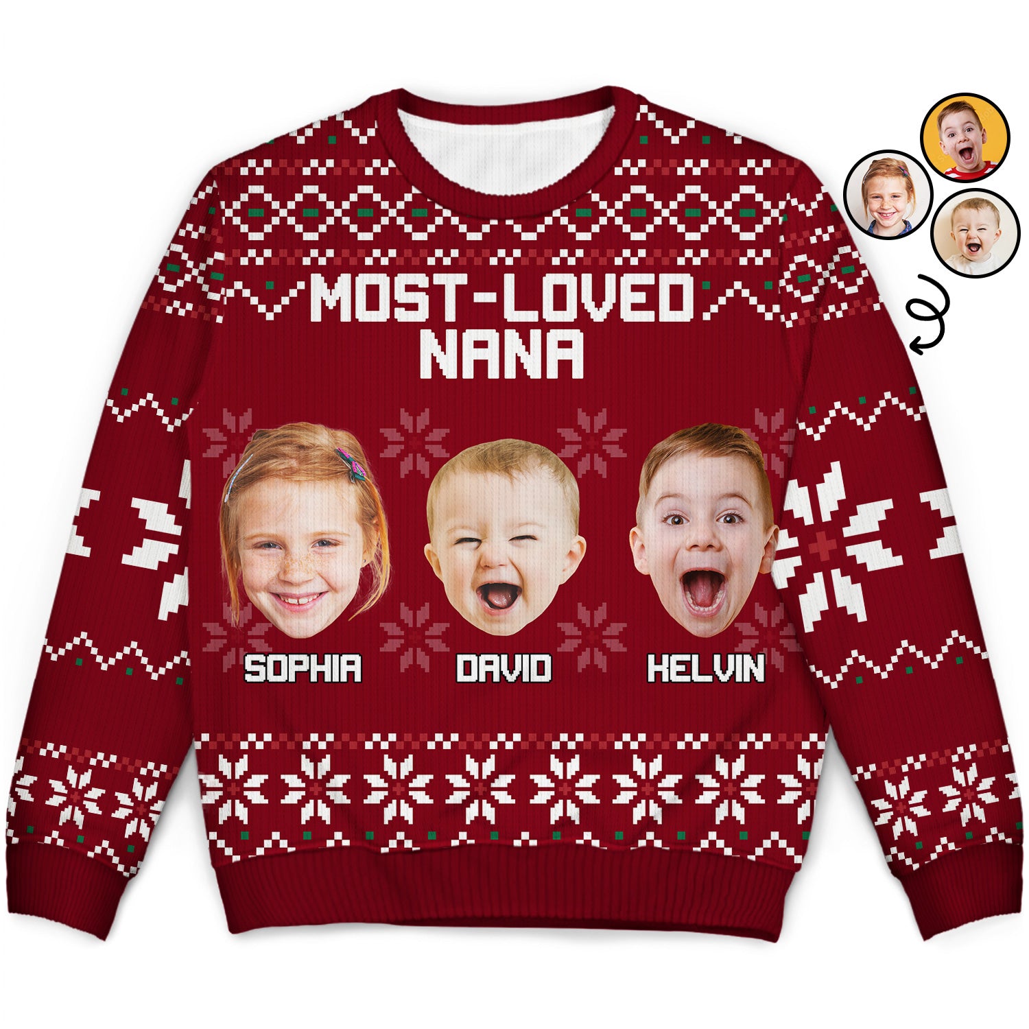 Custom Photo Most Loved Nana - Christmas, Loving Gift For Mom, Mother, Mama, Grandma, Grandmother - Personalized Unisex Ugly Sweater