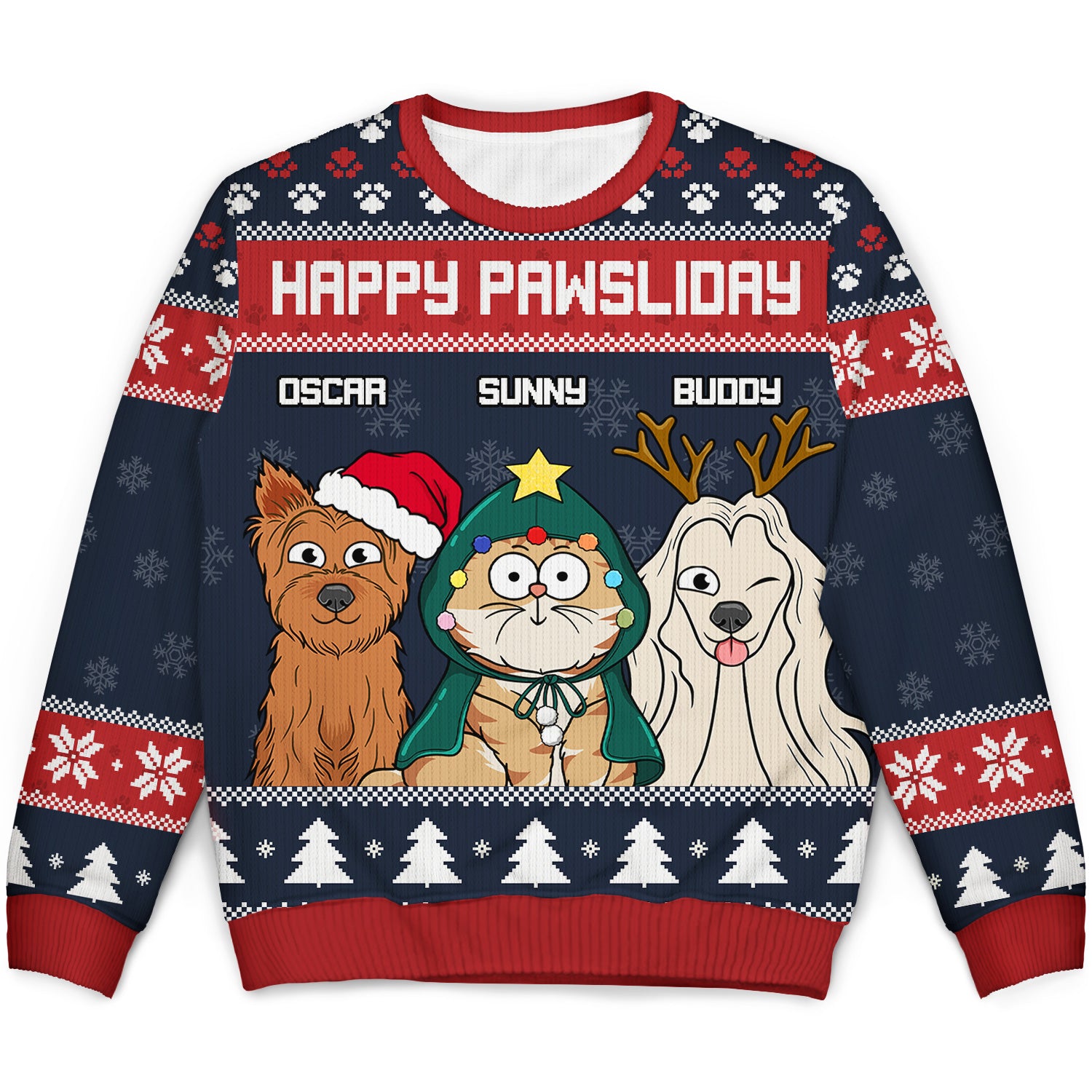Happy Pawsliday - Christmas Gift For Dog Lovers, Cat Lovers - Personalized Unisex Ugly Sweater