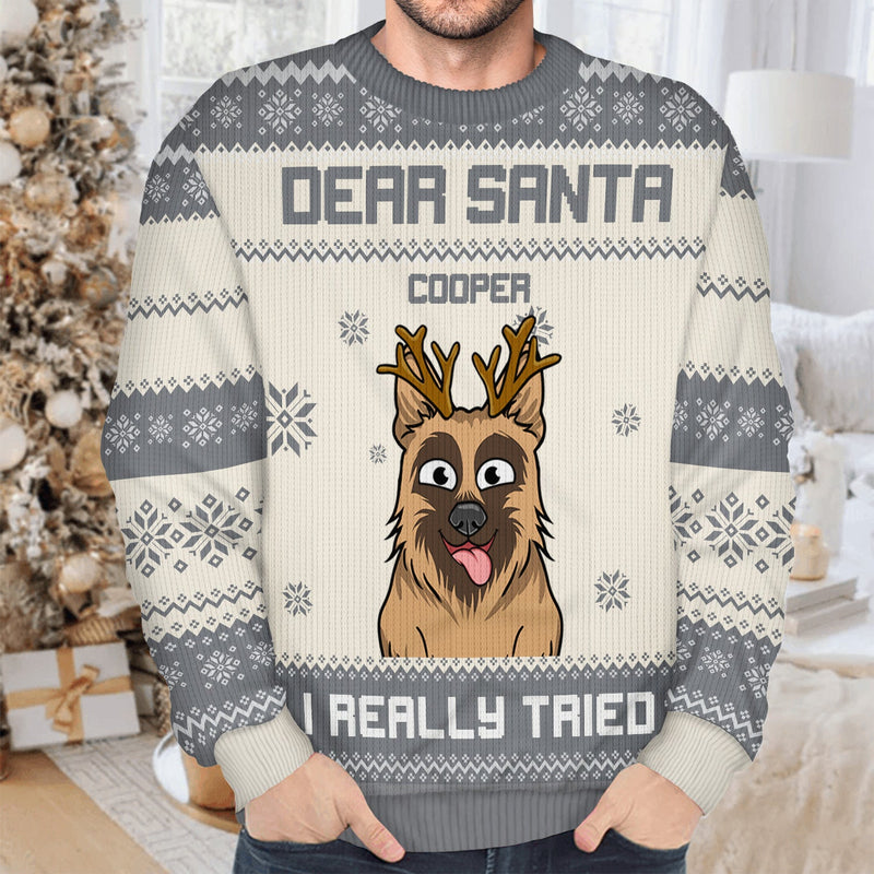 Cher Père Noël, nous avons vraiment essayé - Cadeau de Noël pour les amoureux des chiens et des chats - Pull moche unisexe personnalisé