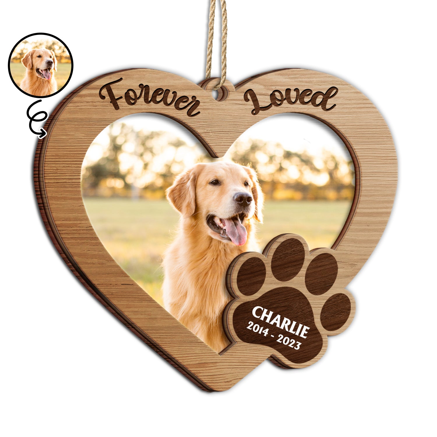 Custom Photo Forever Loved - Memorial, Christmas Gifts For Dog Lovers, Cat Lovers - Personalized 2-Layered Wooden Ornament