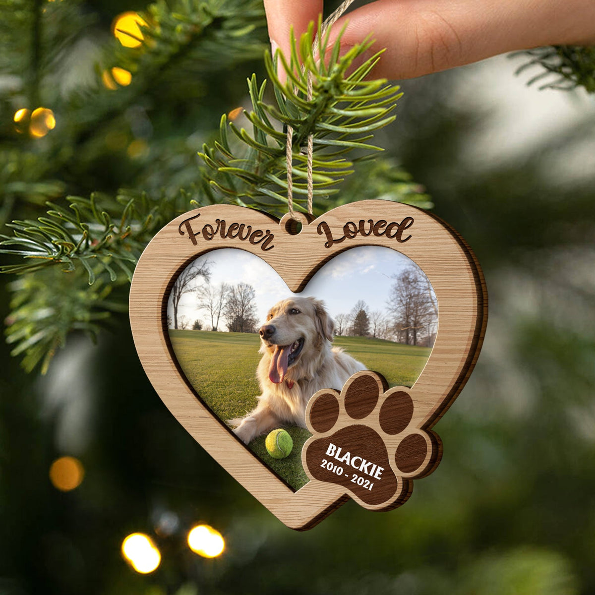 Custom Photo Forever Loved - Memorial, Christmas Gifts For Dog Lovers, Cat Lovers - Personalized 2-Layered Wooden Ornament