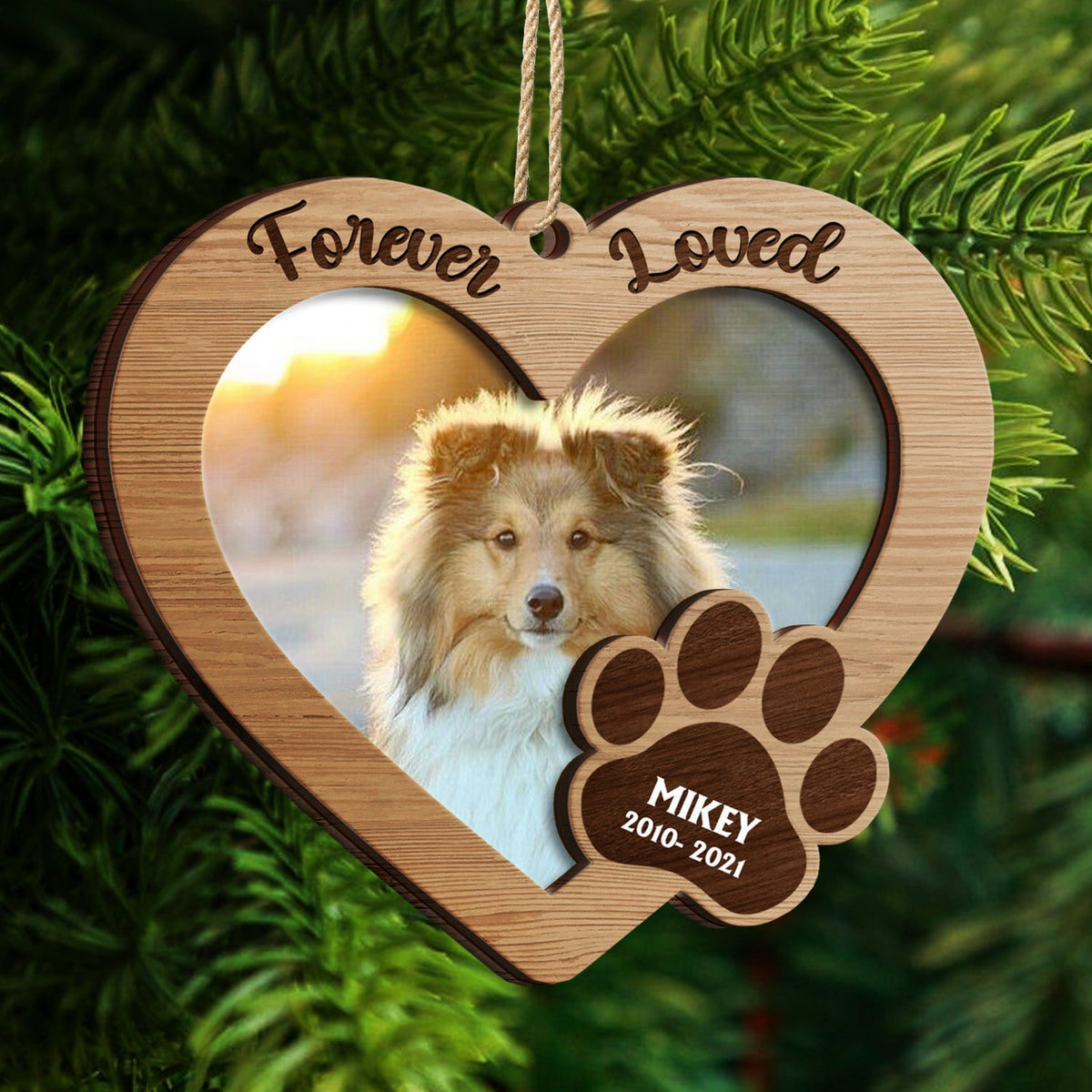 Custom Photo Forever Loved - Memorial, Christmas Gifts For Dog Lovers, Cat Lovers - Personalized 2-Layered Wooden Ornament