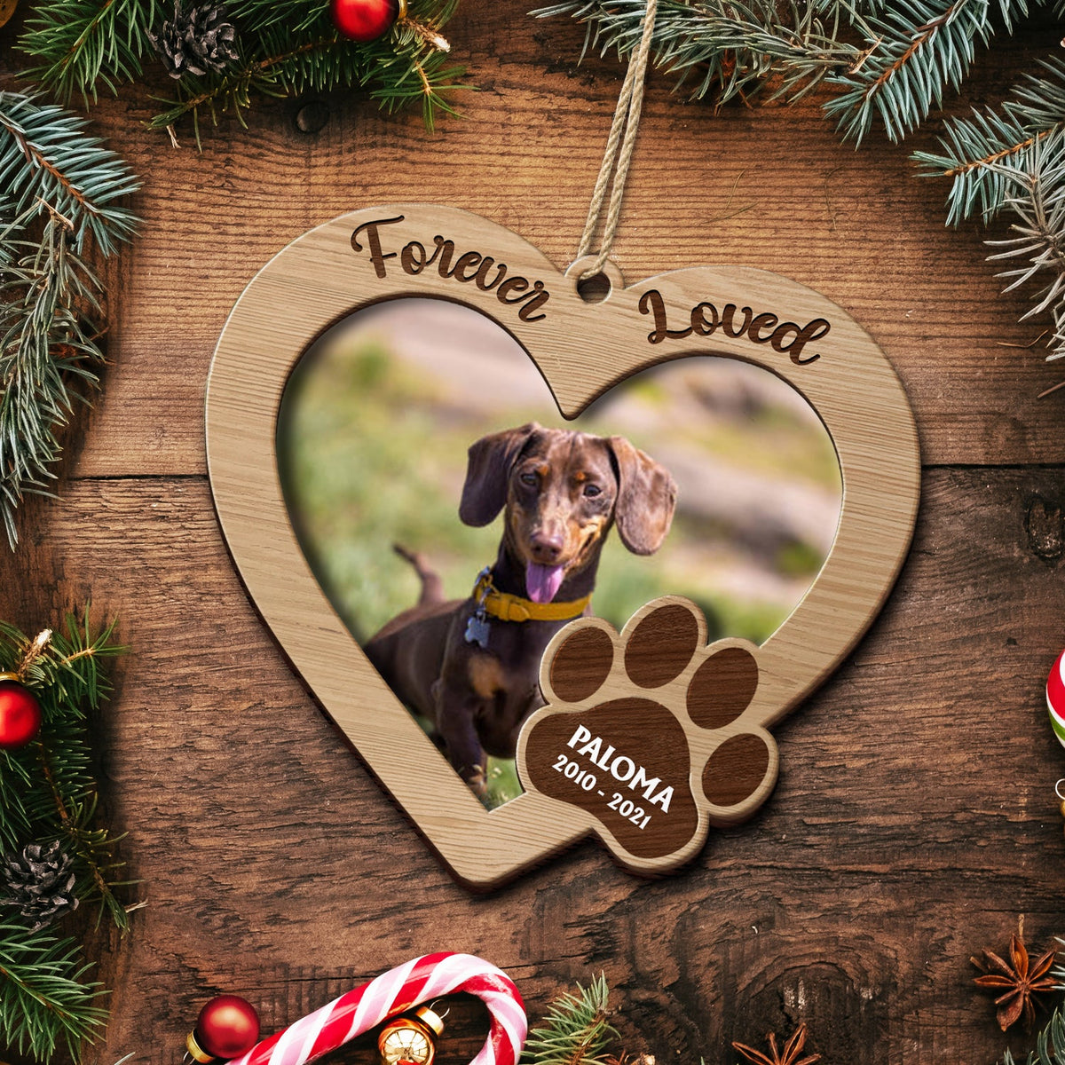 Custom Photo Forever Loved - Memorial, Christmas Gifts For Dog Lovers, Cat Lovers - Personalized 2-Layered Wooden Ornament
