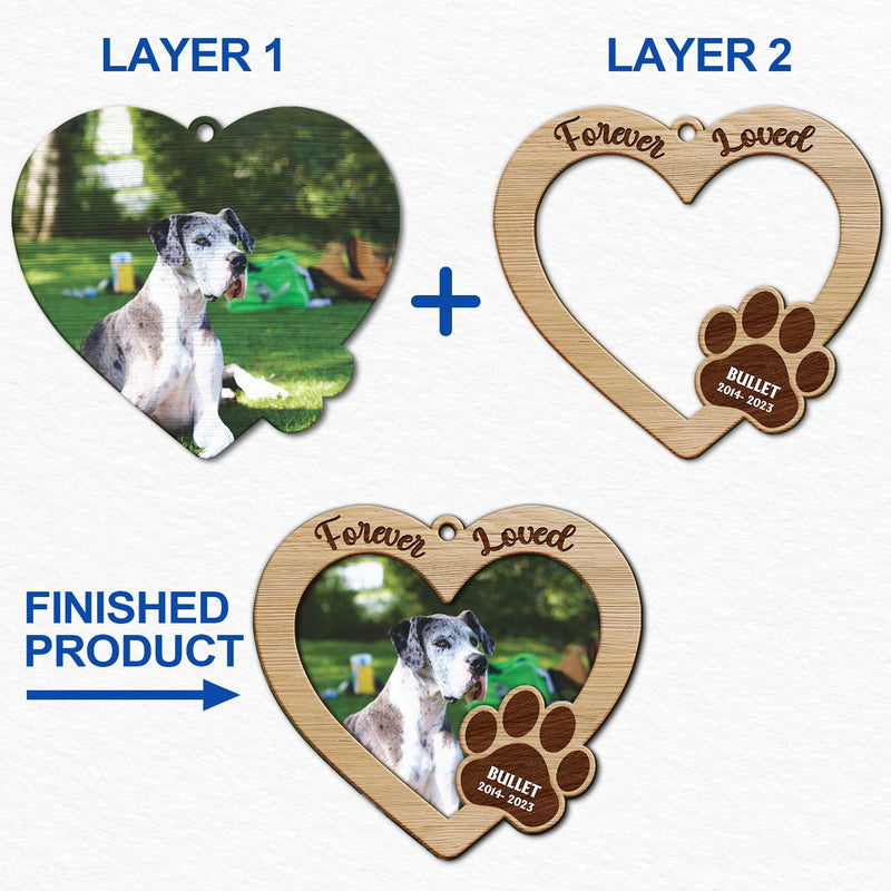 Custom Photo Forever Loved - Memorial, Christmas Gifts For Dog Lovers, Cat Lovers - Personalized 2-Layered Wooden Ornament