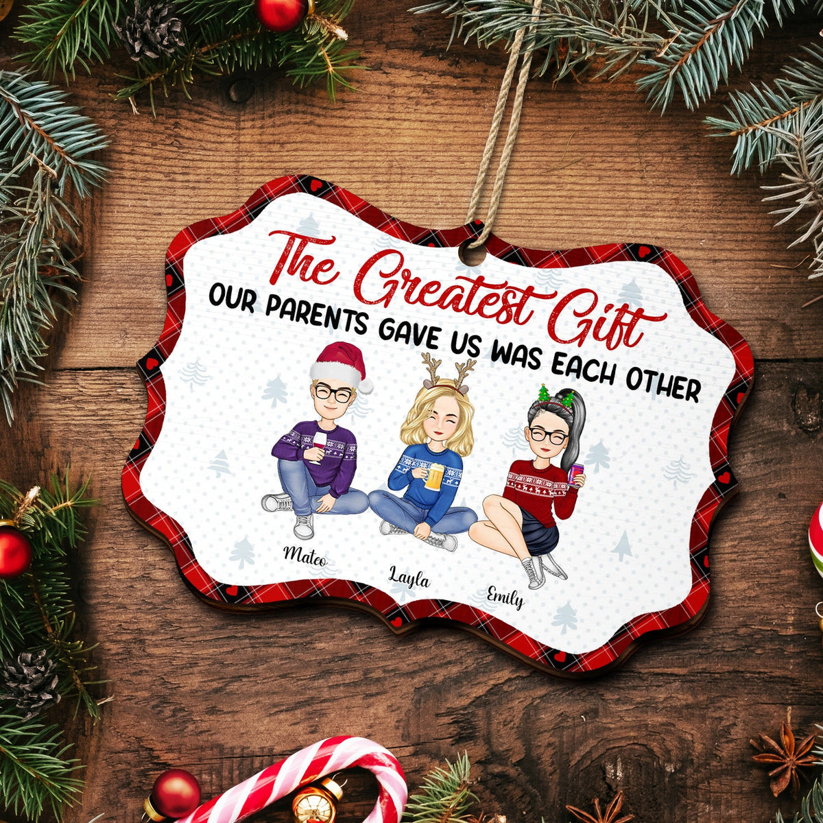 Le plus beau cadeau que nos parents nous ont offert - Cadeaux de Noël pour frères, sœurs, frères et sœurs - Décoration en bois médaillon personnalisée