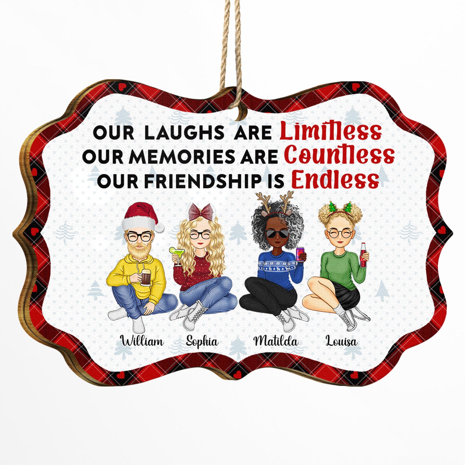 Our Laughs Are Limitless - Christmas Gifts For Besties, Friends - Personalized Medallion Wooden Ornament